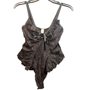 Floral Lace Teddy Bodysuit Women OS Black Excellent Ruffle Wireless Lingerie